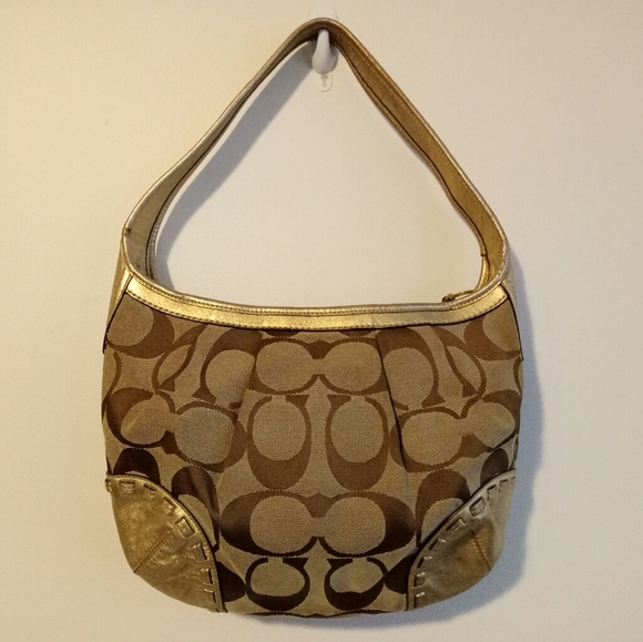 Auth Coach monogram pleated hobo bag - Picture 3 of 7
